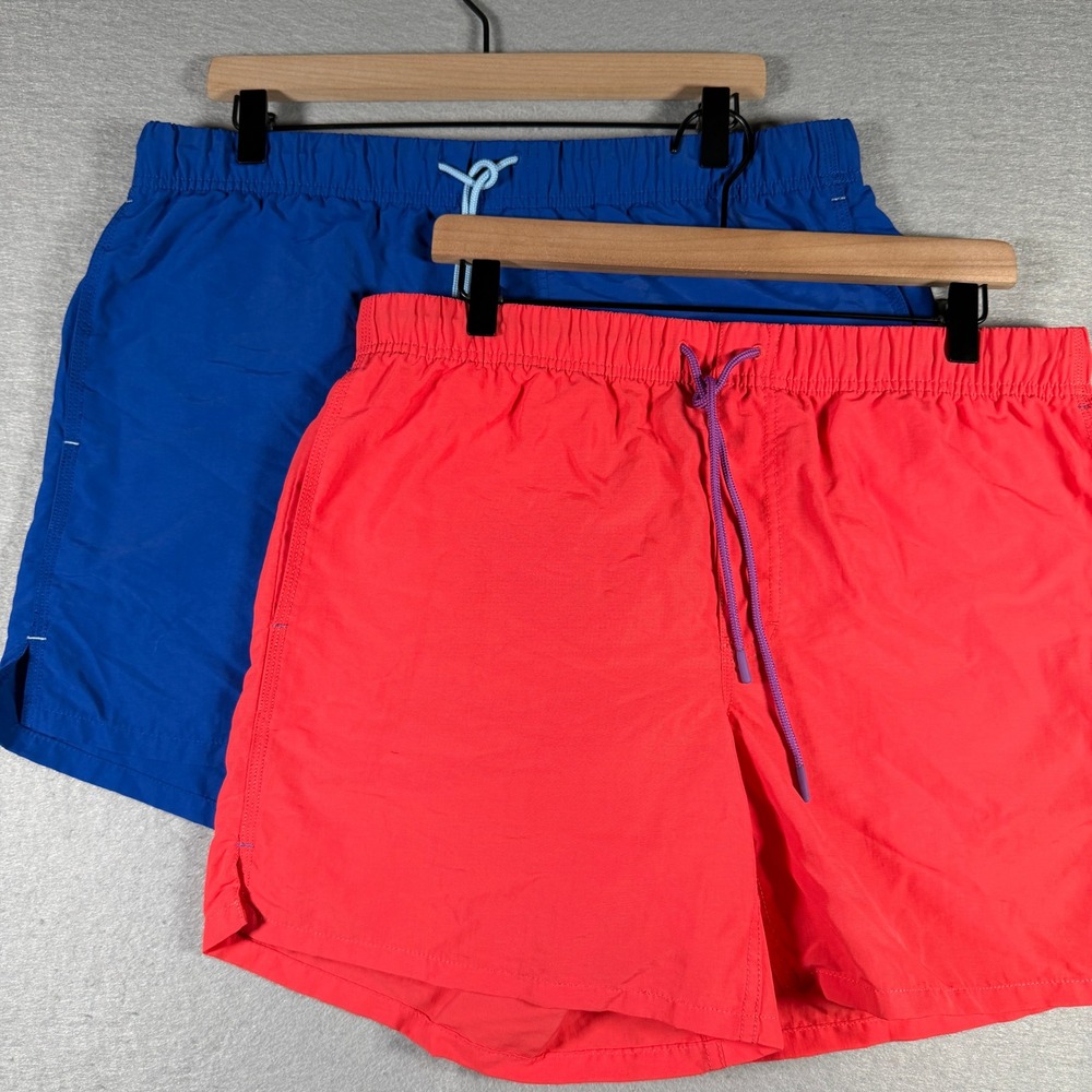 Mens Duluth Trading Co Swim Trunks 2 Pack Blue Coral Red Board Shorts Size M